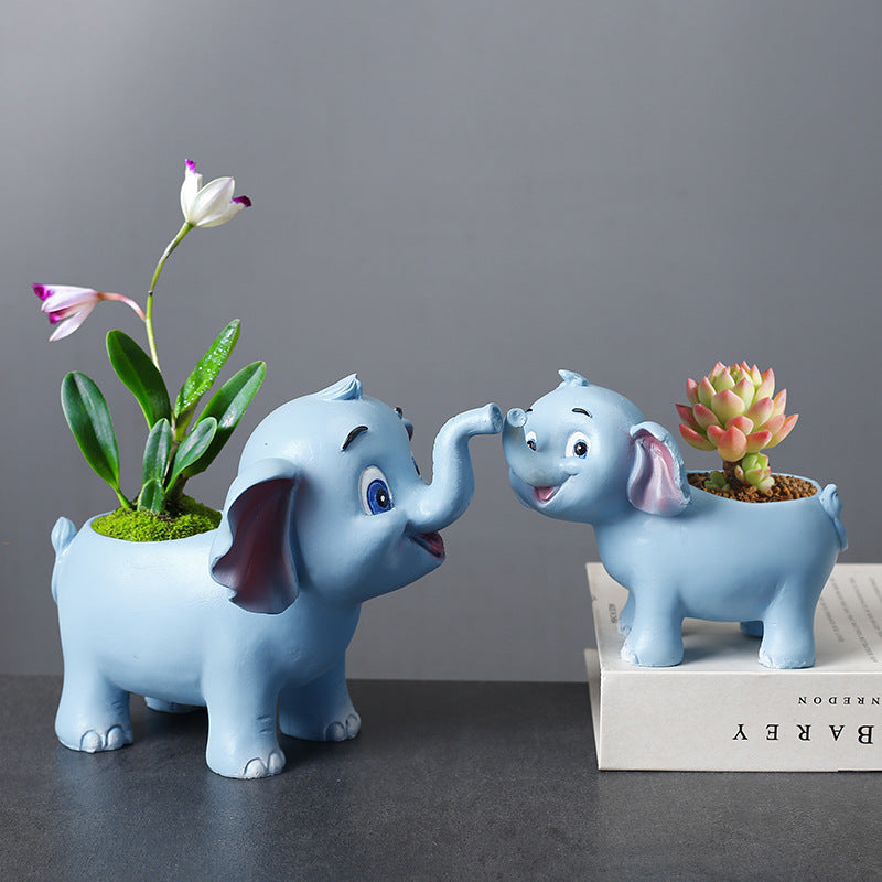 Blue Baby Elephant Resin Plant Pots Lovely  Succulent Plantetrs Home Decor