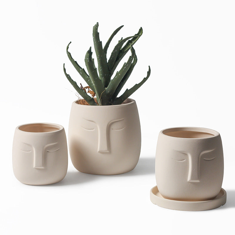 White Unglazed Portrait Planters Indoor Plant Pots Flowerpots