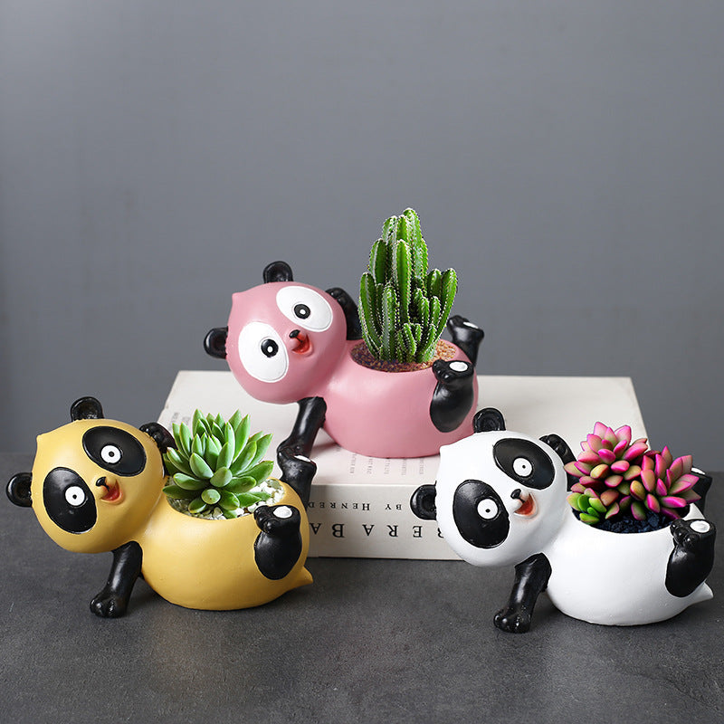 Resin White Panda Plant Pots Lovely Creative Indoor Planters Home Decor