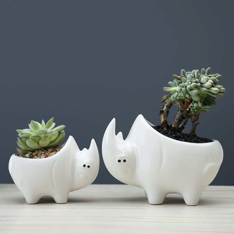 White Rhinoceros Plant Pot Modern Creative Succulent Planter