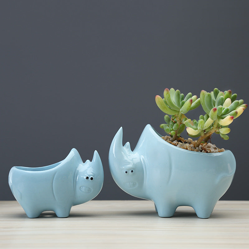 Blue Rhinoceros Plant Pot Modern Creative Succulent Planter