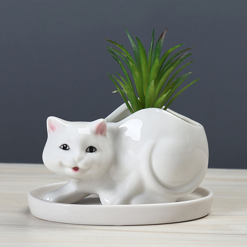 White Baby Kitten Plant Pot Lovely Creative Animal Planter Home Decor