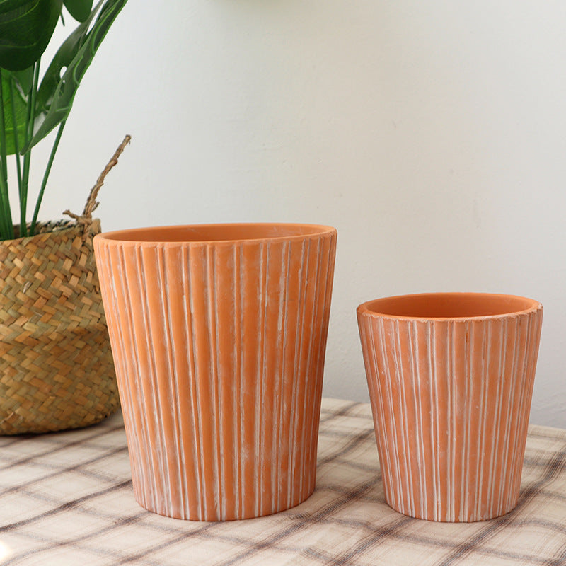 Vertical Texture Terracotta Plant Pot Flowerpot