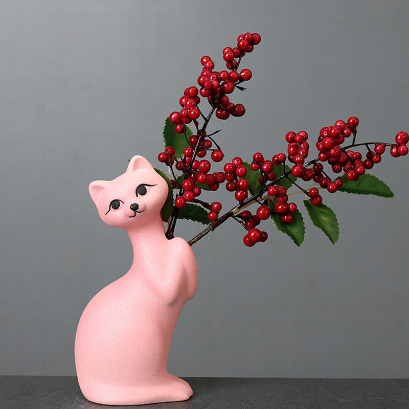 Pink Kitten Ceramic Vase Lovely Creative Flower Vase Home Decor