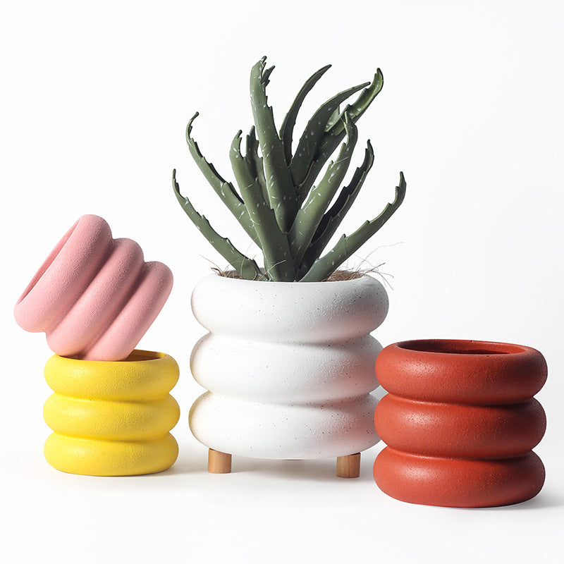 Cream Doughnut Plant Pots Indoor Flowerpots Planters