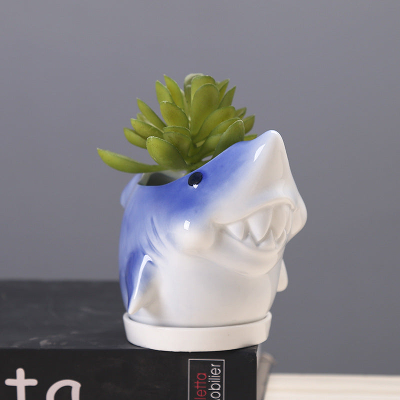 Dark Blue Dolphin With Tray Creative Animal Indoor Planter, Model 2