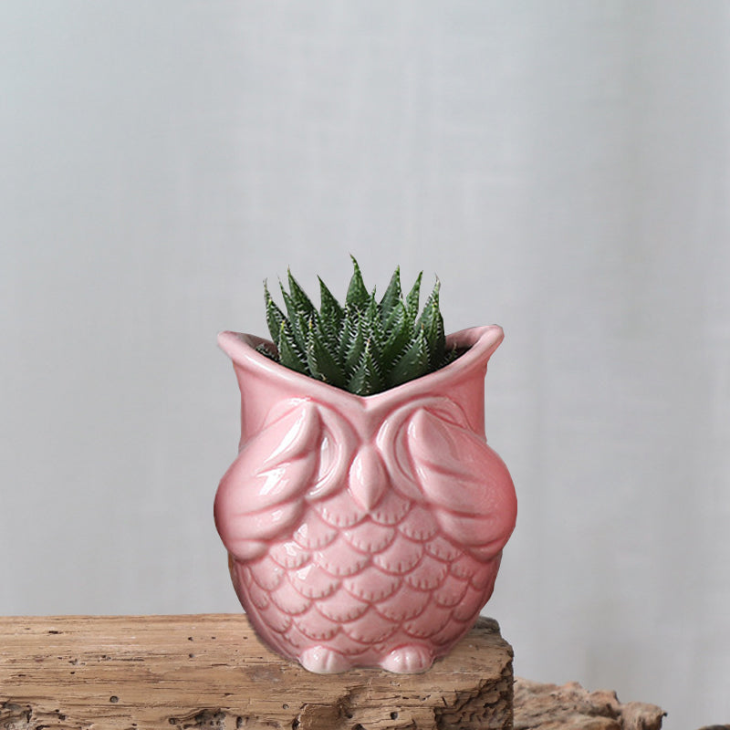 Mini Pink Owl Plant Pot Lovely Indoor Succulent Planter , Model 2