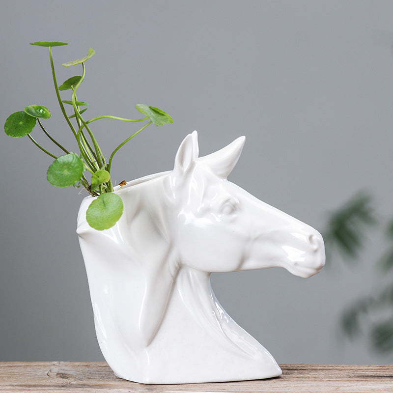 White Horse Head Hydroponic Plant Pots Creative Indoor Planters Home Decor