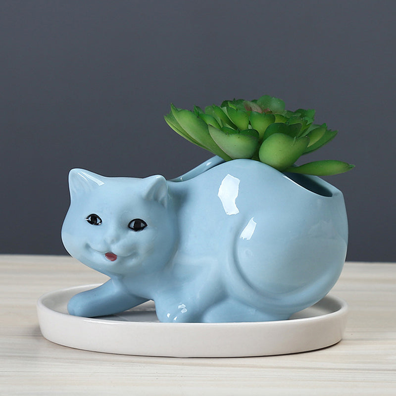 Blue Baby Kitten Plant Pot Lovely Creative Animal Planter Home Decor