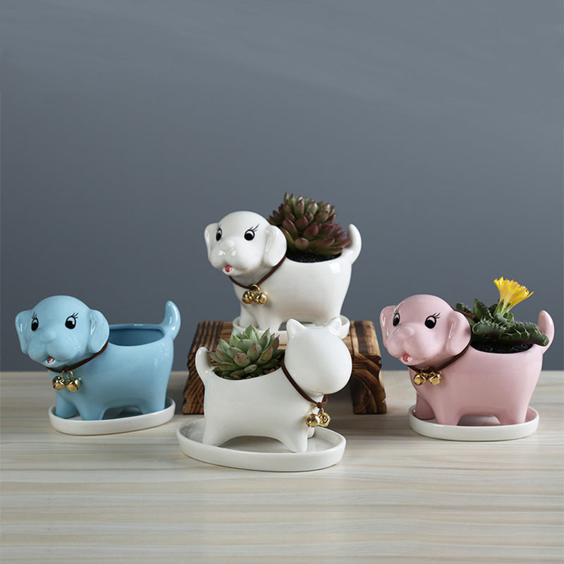 Lovely Blue Puppy Plant Pot Cretive Indoor Planter Home Office Decor