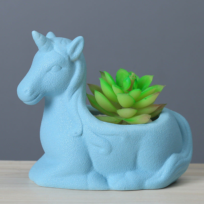 Blue Frosted Unicorn Plant Pot Creative Succulent Planter Birthday Gift