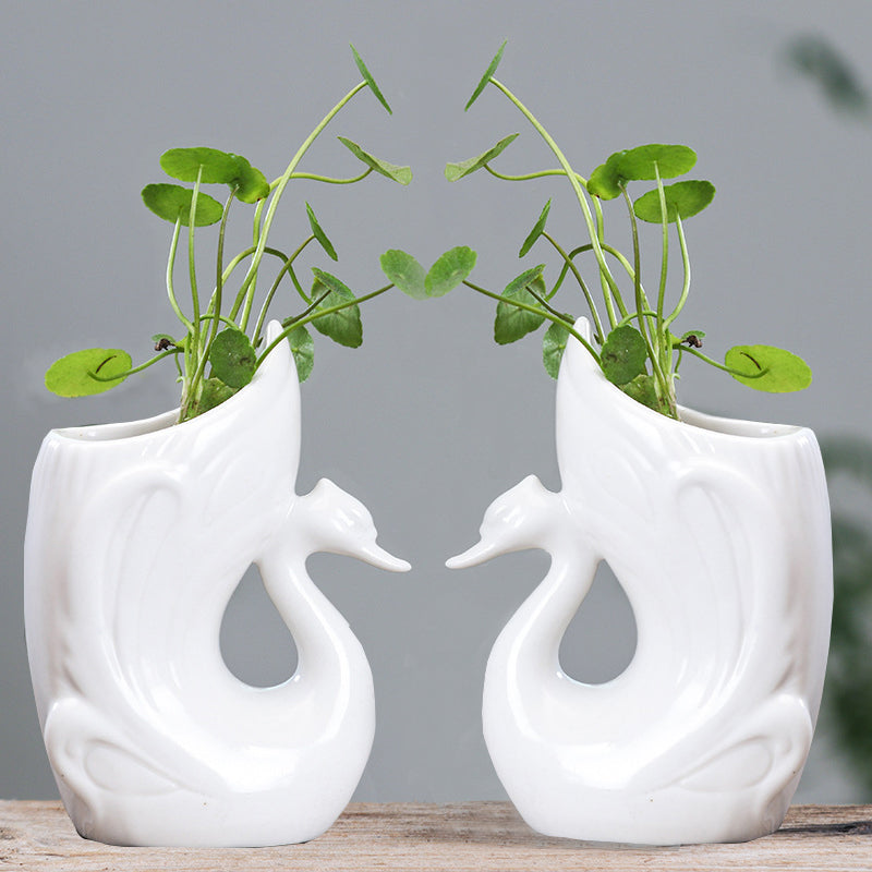 Pair Of Swan Hydroponic Plant Pots Creative Indoor Planters Home Decor