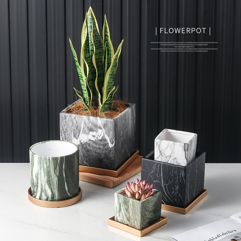 Black White Texture Square Plant Pots Indoor Flowerpots Planters