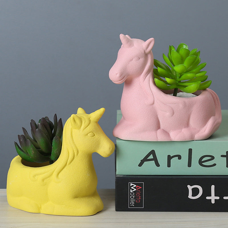 Yellow Frosted Unicorn Plant Pot Creative Succulent Planter Birthday Gift