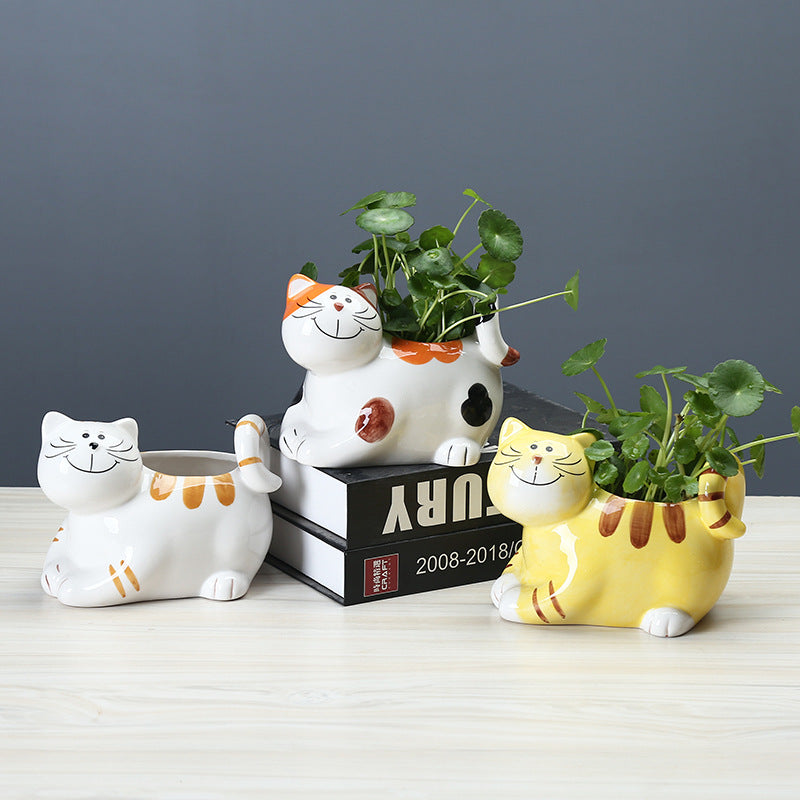 Hand-Painted Kitten Plant Pot Creative Animal Planter, Model 1