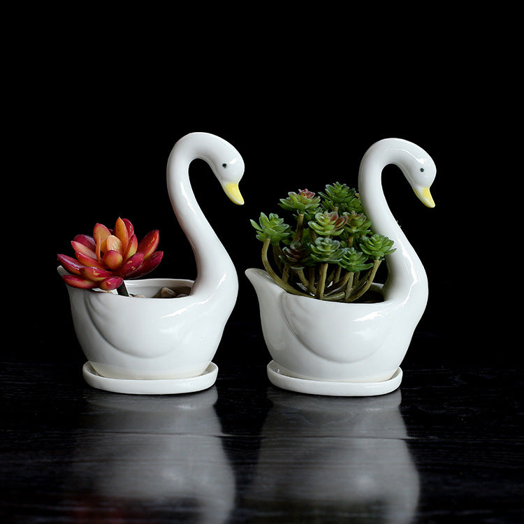 White Swan Plant Pot Mini Animal Indoor Planter Lovely Flowerpot