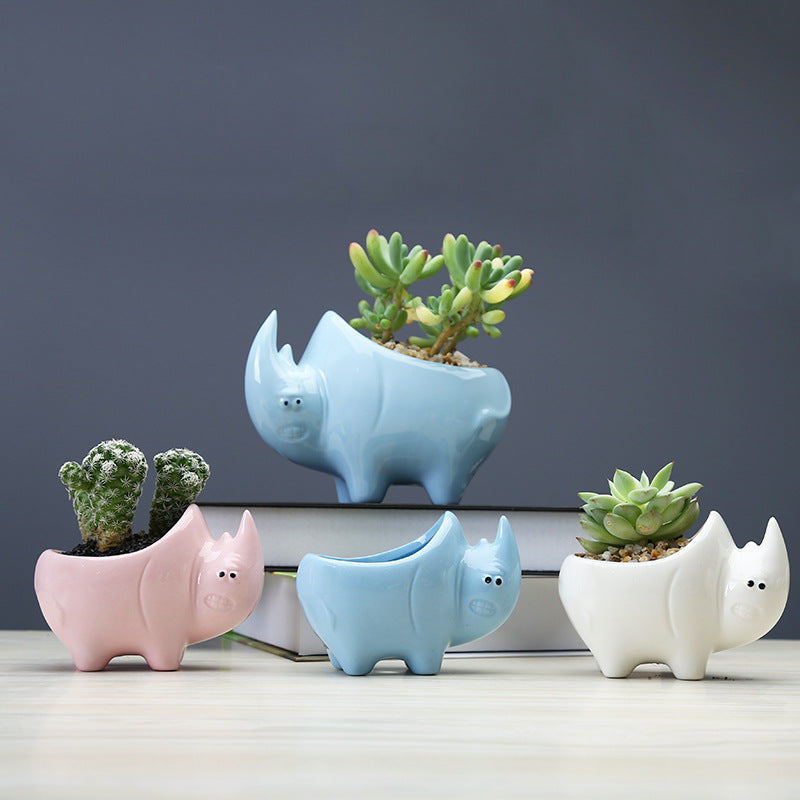 Blue Rhinoceros Plant Pot Modern Creative Succulent Planter