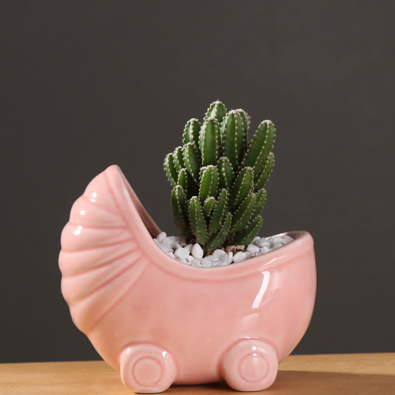 Pink Stroller Plant Pots Cute Succulent Indoor Planters Birthday Gifts