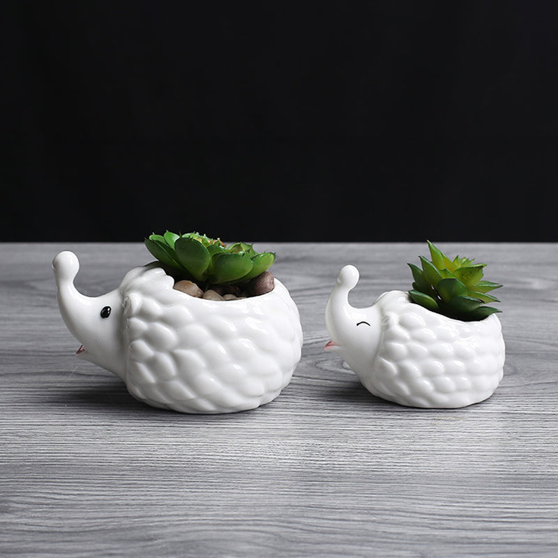 White Baby Hedgehog Plant Pot Lovely Mini Indoor Planter Animal Decor