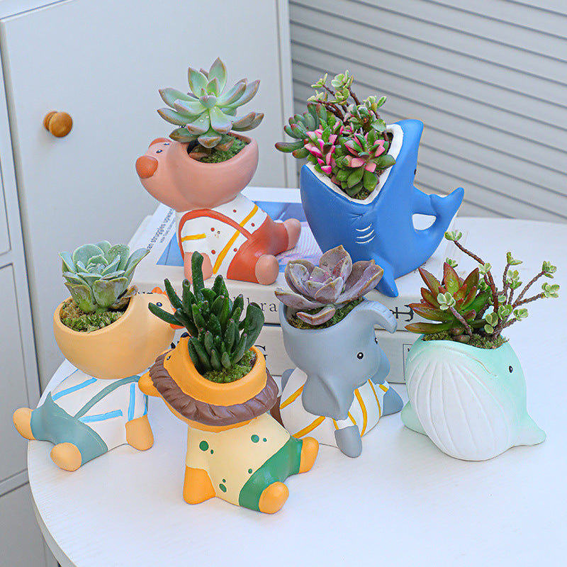 Lovely Cartoon Elephant Ceramic Plant Pot Indoor Succulent Planter Creative Decor