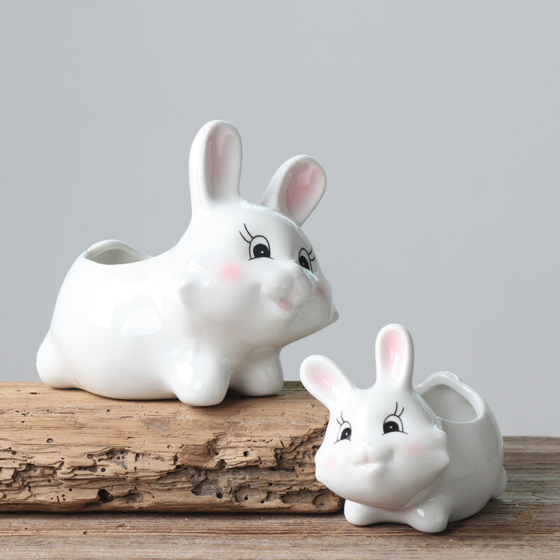 Lovely White Rabbit Plant Pot Indoor Succulent Planter Home Office Decor