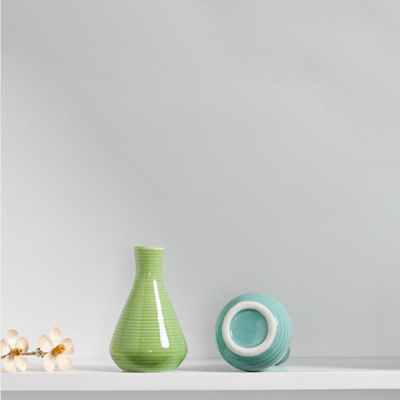 Green Triangle Round Ceramic Vase Living Room, Office, Bedroom Decor