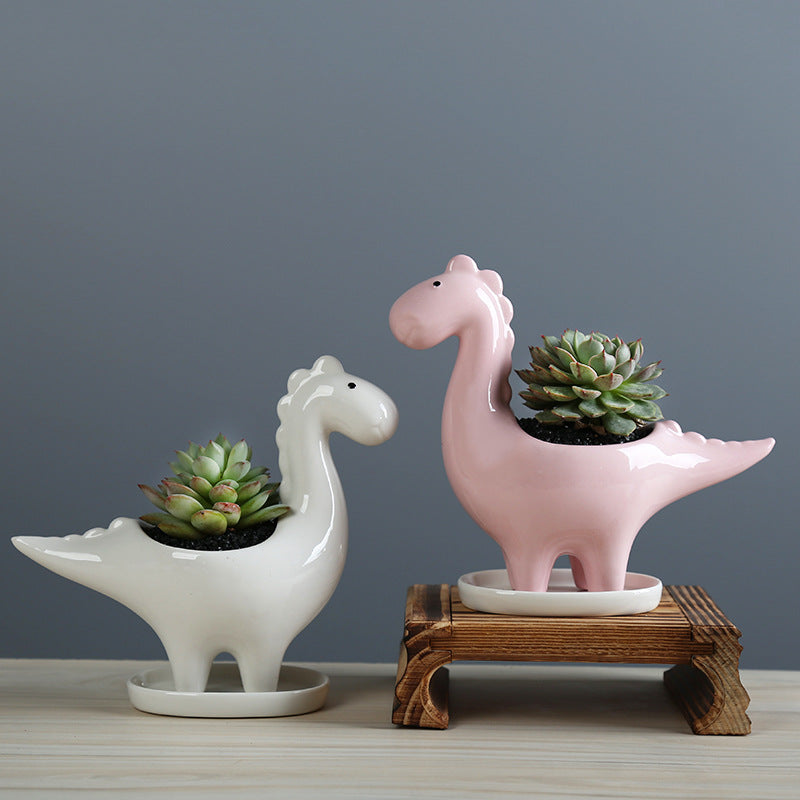 Pink Dinosaur Plant Pot Mini Ornament Indoor Planter Home Decor