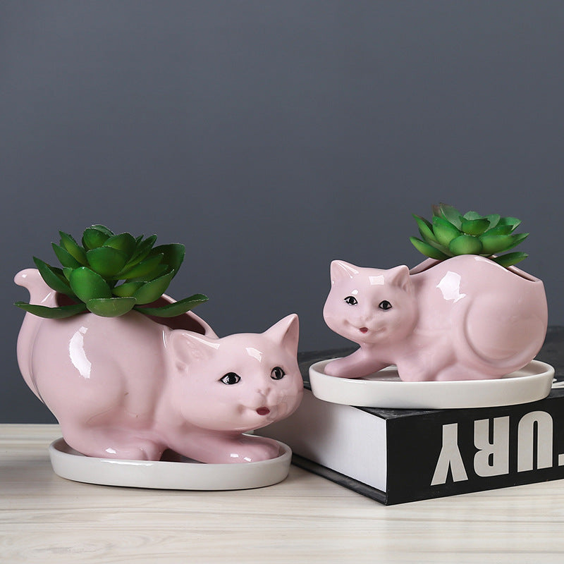 Pink Baby Kitten Plant Pot Lovely Creative Animal Planter Home Decor