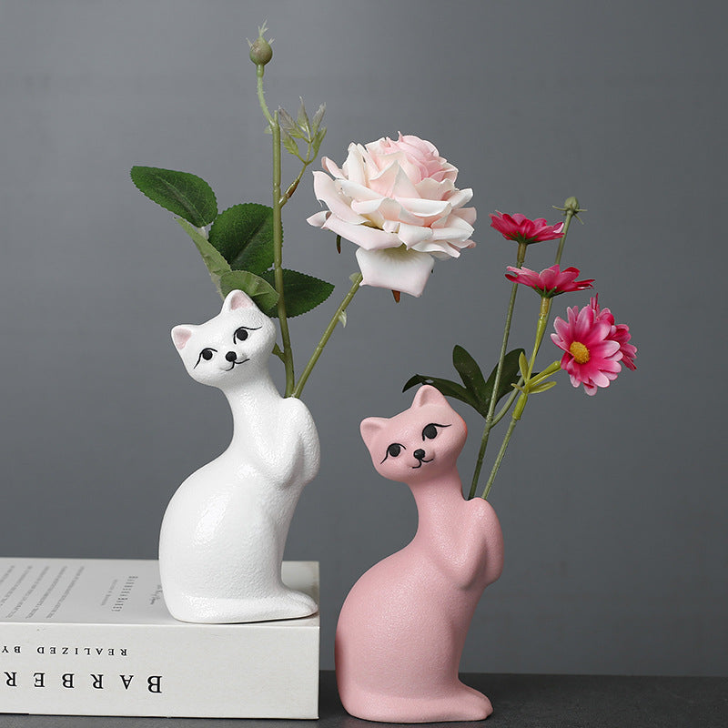 Pink Kitten Ceramic Vase Lovely Creative Flower Vase Home Decor