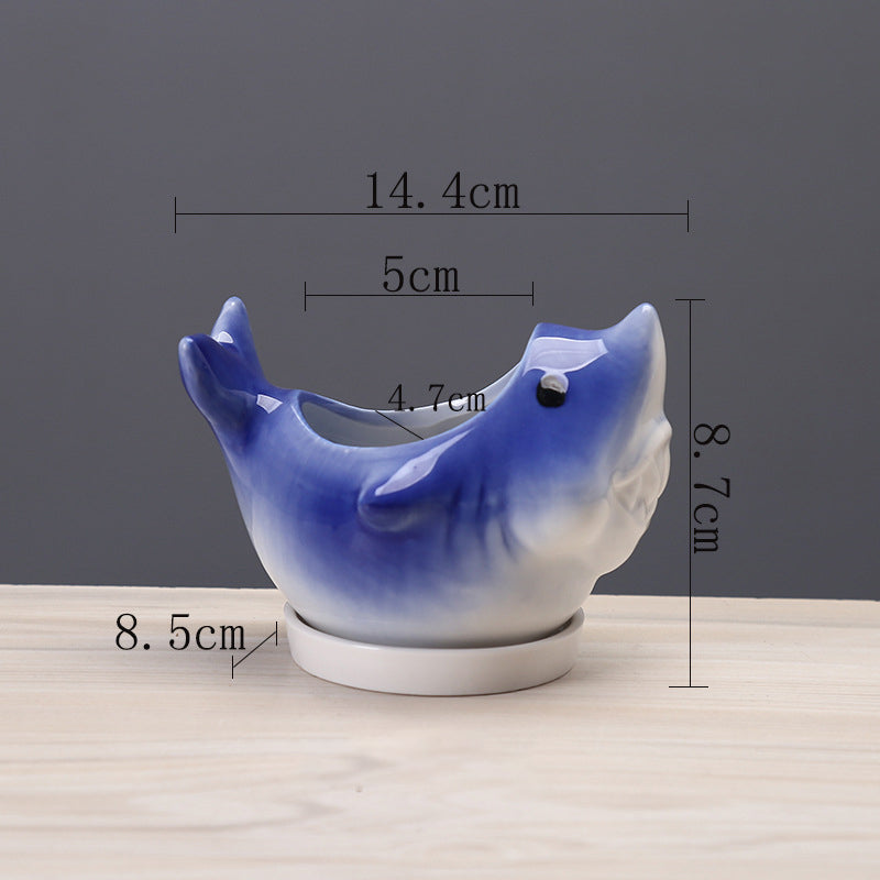 Dark Blue Dolphin With Tray Creative Animal Indoor Planter, Model 1