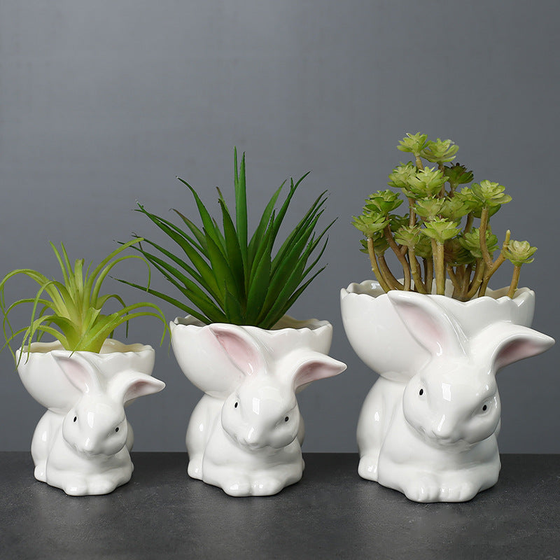 White Bunny Back Egg Plant Pot Lovely Creative Succulent Planter Home Decor