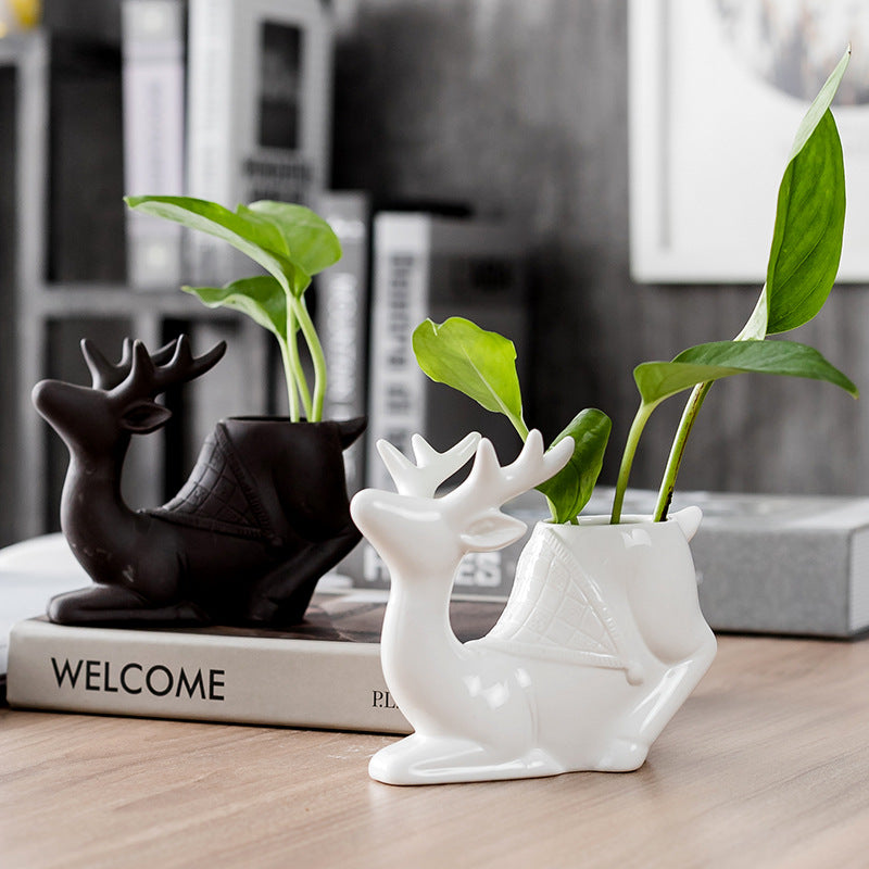 White Deer Hydroponic Plant Pots Animal Planters Home Office Decor