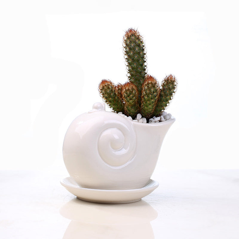 White Snail Plant Pot Indoor Succulent Planter Creative Home Decor