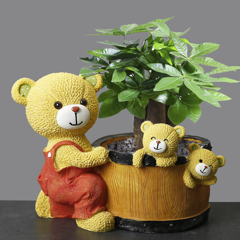 Mom and Two baby Bears Resin Plant Pot Indoor Planter Creative Decor