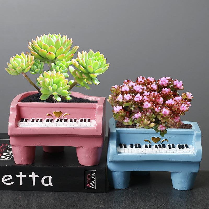 Blue Grand Piano Resin Plant Pots Creative Indoor Planters Home Decor