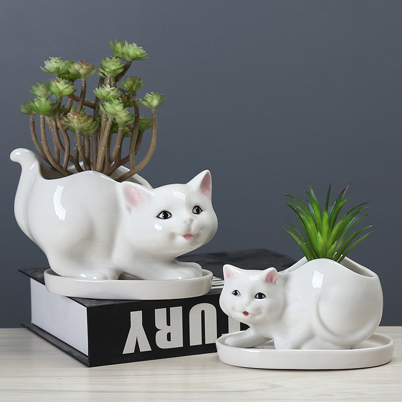 White Baby Kitten Plant Pot Lovely Creative Animal Planter Home Decor