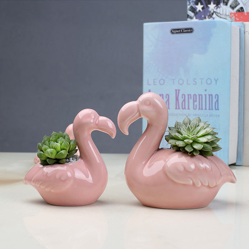 Lovely Pink Flamingo Mini Plant Pot Creative Indoor Planter Animal Decor