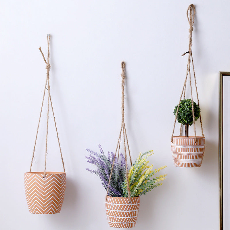 Hanging Terracotta Oblique Texture Plant Pot Flowerpot