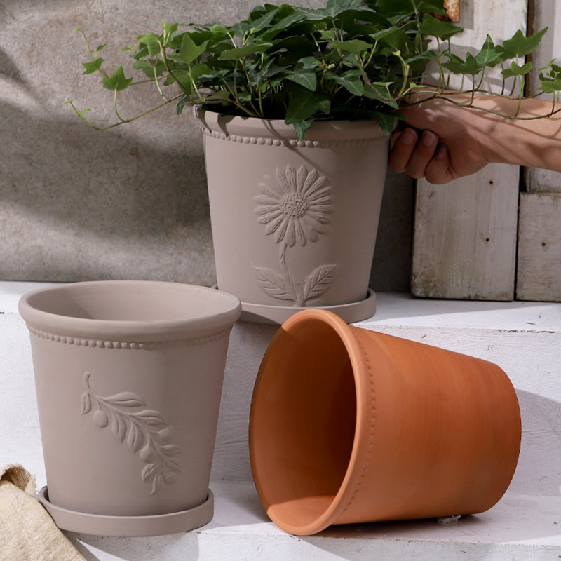 Mocha Sunflowers Relief Terracotta Plant Pot Flowerpot