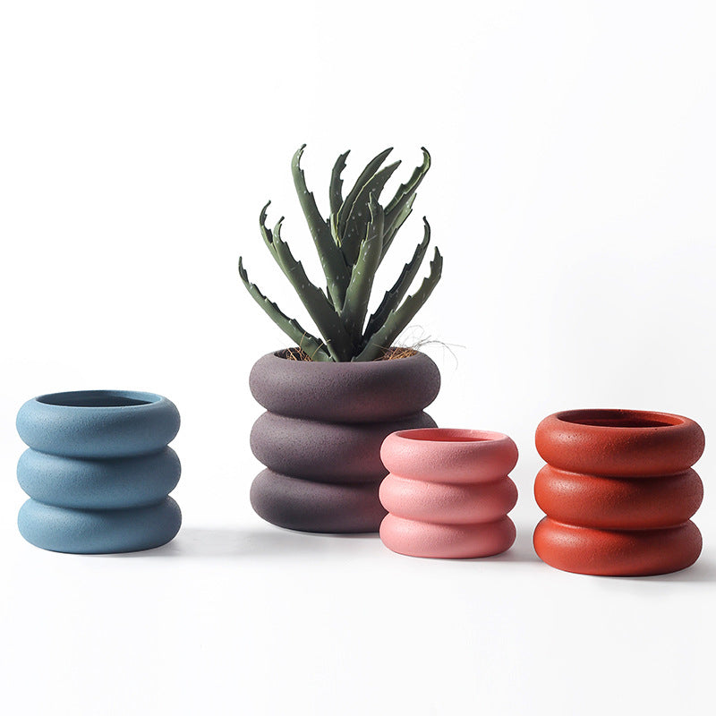 Grey Doughnut Plant Pots Indoor Flowerpots Planters