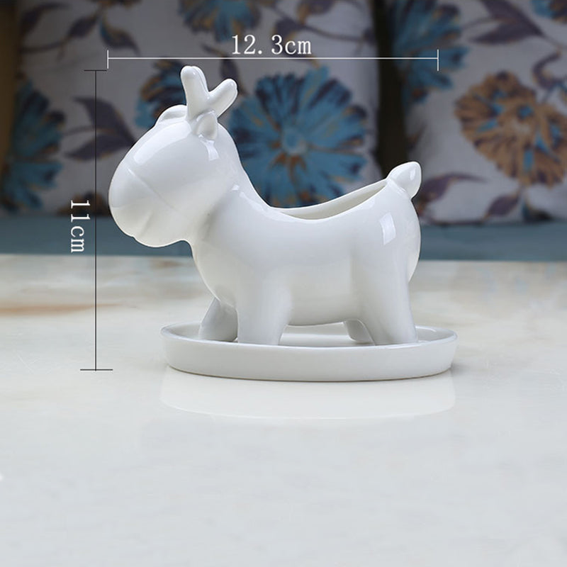 White Deer Glazed Plant Pot Mini Succulent Indoor Planter Home Decor Gifts