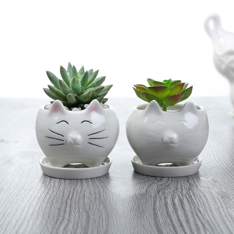 Mini Pure White Kitten Plant Pot Indoor Succulent Planter Home Decor