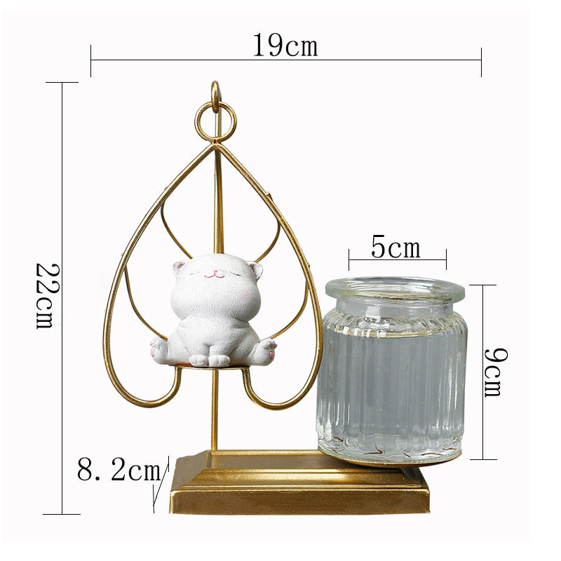 Gold-Plated Swing Cat Wrought Iron Terrarium Pot Hydroponic Plant Pots