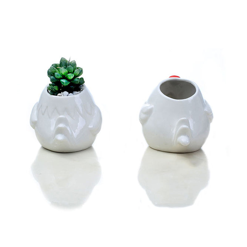 Lovely White Hen Mini Plant Pot Creative Indoor Planter Animal Decor