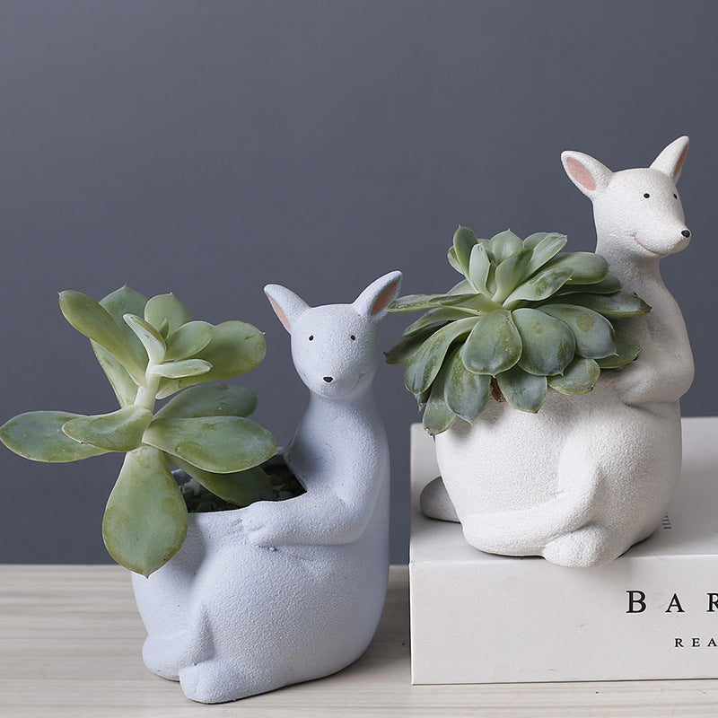 White Kangaroo Plant Pot Lovely Succulent Planter Home Office Decor