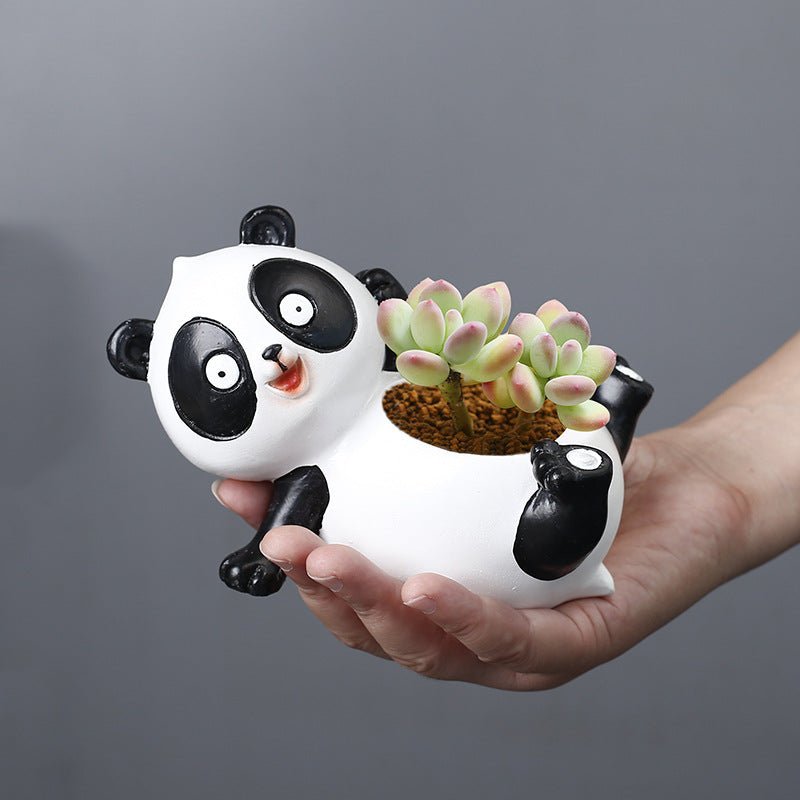 Resin White Panda Plant Pots Lovely Creative Indoor Planters Home Decor