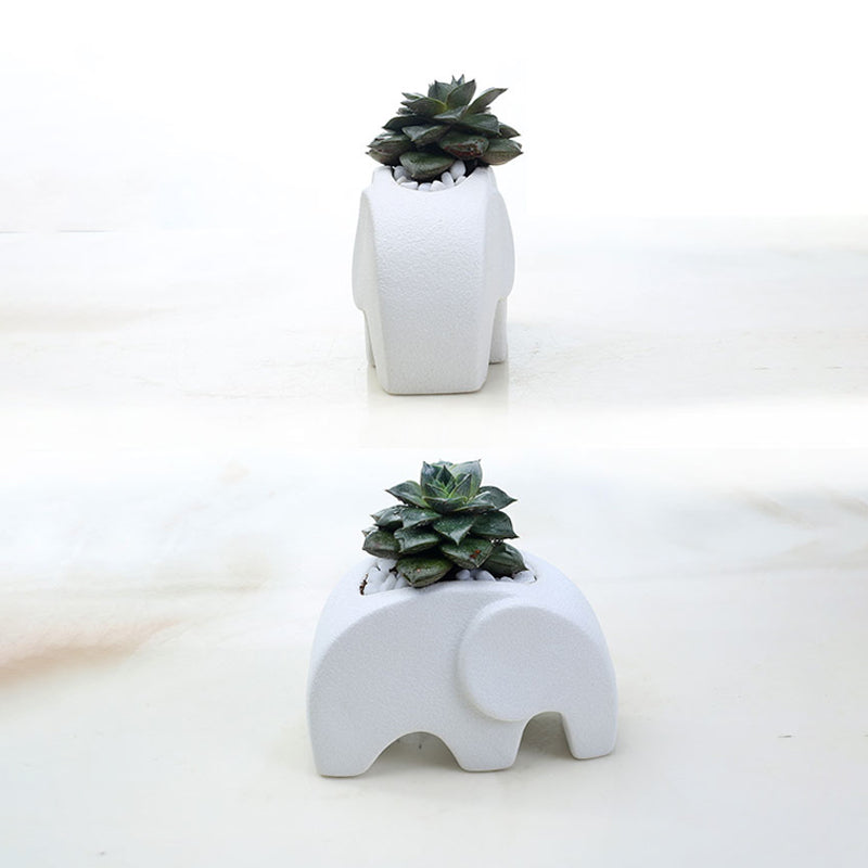 White Snowflake Glaze Elephant Plant Pot Creative Indoor Planter