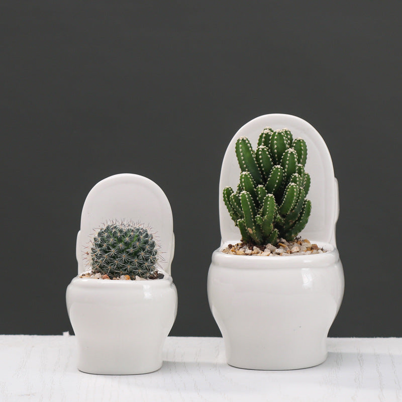 Lovely White Mini Toilet Plant Pot Creative Succulent Planter Home Decor