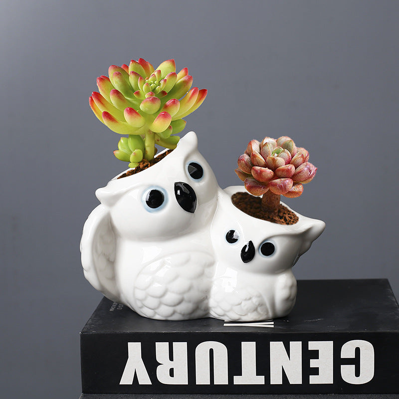 Mother And Baby Owl Plant Pot Lovely Creative Planter Decorative Flowerpot