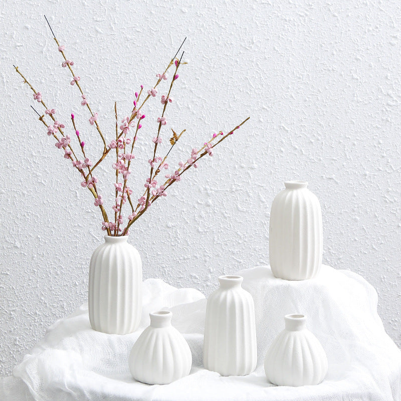 White Frosted Vase Modern Textured Decorative Flower Vase, Model 3